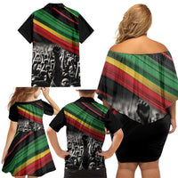 Make His-Herstories Family Matching Off Shoulder Short Dress and Hawaiian Shirt Black Power Hand and Pan-African Flag LT9 - Wonder Print Shop