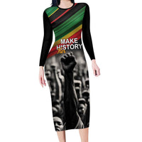 Make His-Herstories Long Sleeve Bodycon Dress Black Power Hand and Pan-African Flag - Wonder Print Shop