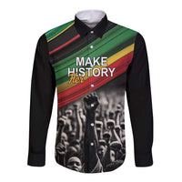 Make His-Herstories Long Sleeve Button Shirt Black Power Hand and Pan-African Flag - Wonder Print Shop