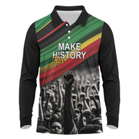 Make His-Herstories Long Sleeve Polo Shirt Black Power Hand and Pan-African Flag - Wonder Print Shop