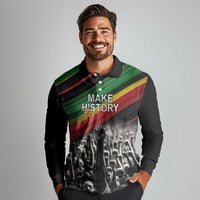 Make His-Herstories Long Sleeve Polo Shirt Black Power Hand and Pan-African Flag - Wonder Print Shop