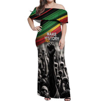 Make His-Herstories Off Shoulder Maxi Dress Black Power Hand and Pan-African Flag - Wonder Print Shop