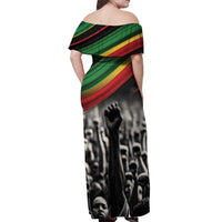 Make His-Herstories Off Shoulder Maxi Dress Black Power Hand and Pan-African Flag - Wonder Print Shop