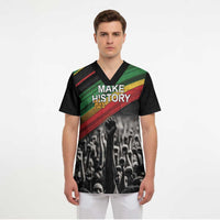 African-American History Month Scrub Top Black Power Hand Make His-Herstories