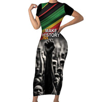 Make His-Herstories Short Sleeve Bodycon Dress Black Power Hand and Pan-African Flag - Wonder Print Shop