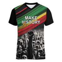 Make His-Herstories Women V-Neck T-Shirt Black Power Hand and Pan-African Flag - Wonder Print Shop