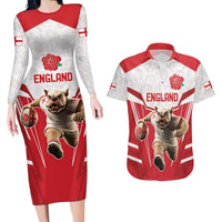 England Rugby Custom Couples Matching Long Sleeve Bodycon Dress and Hawaiian Shirt English Bull Dog Mascot Sporty