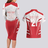 England Rugby Custom Couples Matching Long Sleeve Bodycon Dress and Hawaiian Shirt English Bull Dog Mascot Sporty