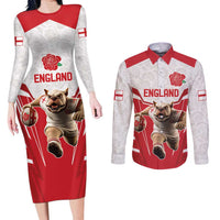 England Rugby Custom Couples Matching Long Sleeve Bodycon Dress and Long Sleeve Button Shirt English Bull Dog Mascot Sporty