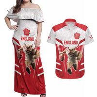 England Rugby Custom Couples Matching Off Shoulder Maxi Dress and Hawaiian Shirt English Bull Dog Mascot Sporty