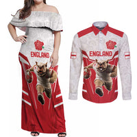 England Rugby Custom Couples Matching Off Shoulder Maxi Dress and Long Sleeve Button Shirt English Bull Dog Mascot Sporty