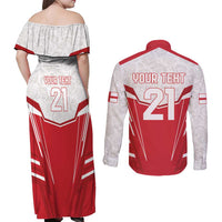 England Rugby Custom Couples Matching Off Shoulder Maxi Dress and Long Sleeve Button Shirt English Bull Dog Mascot Sporty