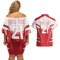 England Rugby Custom Couples Matching Off Shoulder Short Dress and Hawaiian Shirt English Bull Dog Mascot Sporty