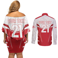 England Rugby Custom Couples Matching Off Shoulder Short Dress and Long Sleeve Button Shirt English Bull Dog Mascot Sporty