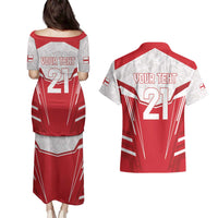 England Rugby Custom Couples Matching Puletasi and Hawaiian Shirt English Bull Dog Mascot Sporty