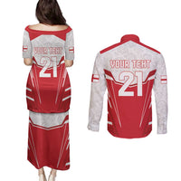 England Rugby Custom Couples Matching Puletasi and Long Sleeve Button Shirt English Bull Dog Mascot Sporty