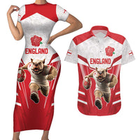 England Rugby Custom Couples Matching Short Sleeve Bodycon Dress and Hawaiian Shirt English Bull Dog Mascot Sporty