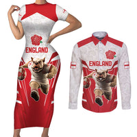 England Rugby Custom Couples Matching Short Sleeve Bodycon Dress and Long Sleeve Button Shirt English Bull Dog Mascot Sporty
