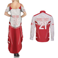 England Rugby Custom Couples Matching Summer Maxi Dress and Long Sleeve Button Shirt English Bull Dog Mascot Sporty