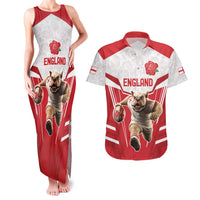 England Rugby Custom Couples Matching Tank Maxi Dress and Hawaiian Shirt English Bull Dog Mascot Sporty