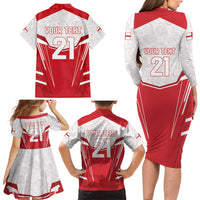 England Rugby Custom Family Matching Long Sleeve Bodycon Dress and Hawaiian Shirt English Bull Dog Mascot Sporty