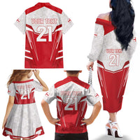 England Rugby Custom Family Matching Off The Shoulder Long Sleeve Dress and Hawaiian Shirt English Bull Dog Mascot Sporty