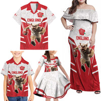 England Rugby Custom Family Matching Off Shoulder Maxi Dress and Hawaiian Shirt English Bull Dog Mascot Sporty