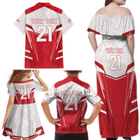 England Rugby Custom Family Matching Off Shoulder Maxi Dress and Hawaiian Shirt English Bull Dog Mascot Sporty