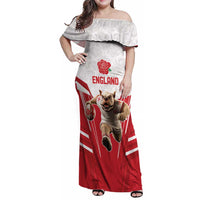 England Rugby Custom Family Matching Off Shoulder Maxi Dress and Hawaiian Shirt English Bull Dog Mascot Sporty