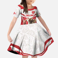 England Rugby Custom Family Matching Short Sleeve Bodycon Dress and Hawaiian Shirt English Bull Dog Mascot Sporty