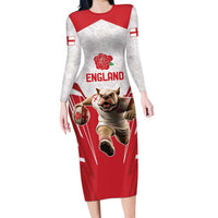 England Rugby Custom Long Sleeve Bodycon Dress English Bull Dog Mascot Sporty