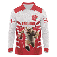 England Rugby Custom Long Sleeve Polo Shirt English Bull Dog Mascot Sporty