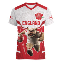 England Rugby Custom Women V-Neck T-Shirt English Bull Dog Mascot Sporty