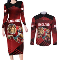 England Rugby Custom Couples Matching Long Sleeve Bodycon Dress and Long Sleeve Button Shirt Lion Mascot Sporty