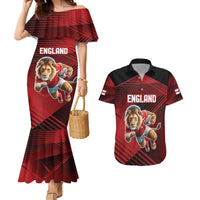 England Rugby Custom Couples Matching Mermaid Dress and Hawaiian Shirt Lion Mascot Sporty