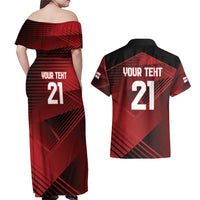 England Rugby Custom Couples Matching Off Shoulder Maxi Dress and Hawaiian Shirt Lion Mascot Sporty