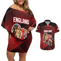 England Rugby Custom Couples Matching Off Shoulder Short Dress and Hawaiian Shirt Lion Mascot Sporty