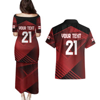 England Rugby Custom Couples Matching Puletasi and Hawaiian Shirt Lion Mascot Sporty