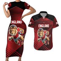 England Rugby Custom Couples Matching Short Sleeve Bodycon Dress and Hawaiian Shirt Lion Mascot Sporty