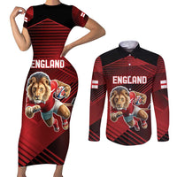 England Rugby Custom Couples Matching Short Sleeve Bodycon Dress and Long Sleeve Button Shirt Lion Mascot Sporty