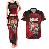 England Rugby Custom Couples Matching Tank Maxi Dress and Hawaiian Shirt Lion Mascot Sporty