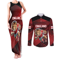 England Rugby Custom Couples Matching Tank Maxi Dress and Long Sleeve Button Shirt Lion Mascot Sporty