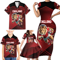 England Rugby Custom Family Matching Short Sleeve Bodycon Dress and Hawaiian Shirt Lion Mascot Sporty