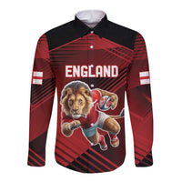 England Rugby Custom Long Sleeve Button Shirt Lion Mascot Sporty