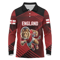 England Rugby Custom Long Sleeve Polo Shirt Lion Mascot Sporty