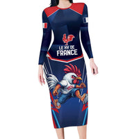 France Rugby Custom Family Matching Long Sleeve Bodycon Dress and Hawaiian Shirt Coq Gaulois Never Less Than Everything