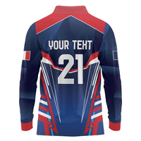 France Rugby Custom Long Sleeve Polo Shirt Coq Gaulois Never Less Than Everything