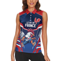 France Rugby Custom Women Sleeveless Polo Shirt Coq Gaulois Never Less Than Everything