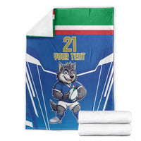 Italy Rugby Custom Blanket Italian Wolf Mascot Go Gli Azzurri