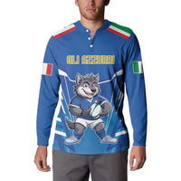 Italy Rugby Custom Button Sweatshirt Italian Wolf Mascot Go Gli Azzurri